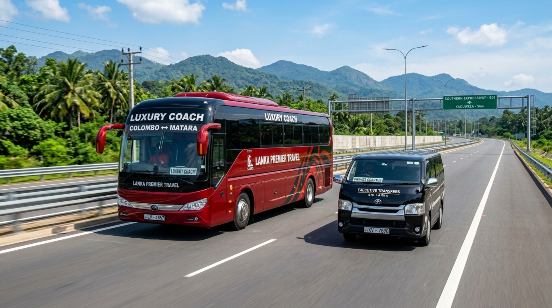 Lion Tours Luxury Coach Fleet on Sri Lankan Expressway